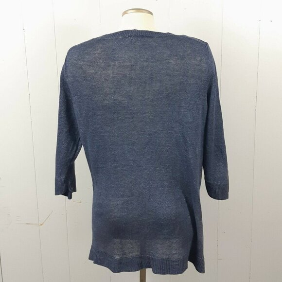 Talbots Linen Sweater Womens Plus Size 1X Blue Light Knit Top Coastal Lagenlook - Picture 2 of 4